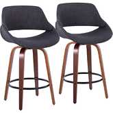 Fabrico 26" Counter Stool in Walnut Wood & Charcoal Fabric with Black Footrest (Set of 2)
